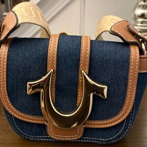 True Religion Denim and Tan Crossbody Bag